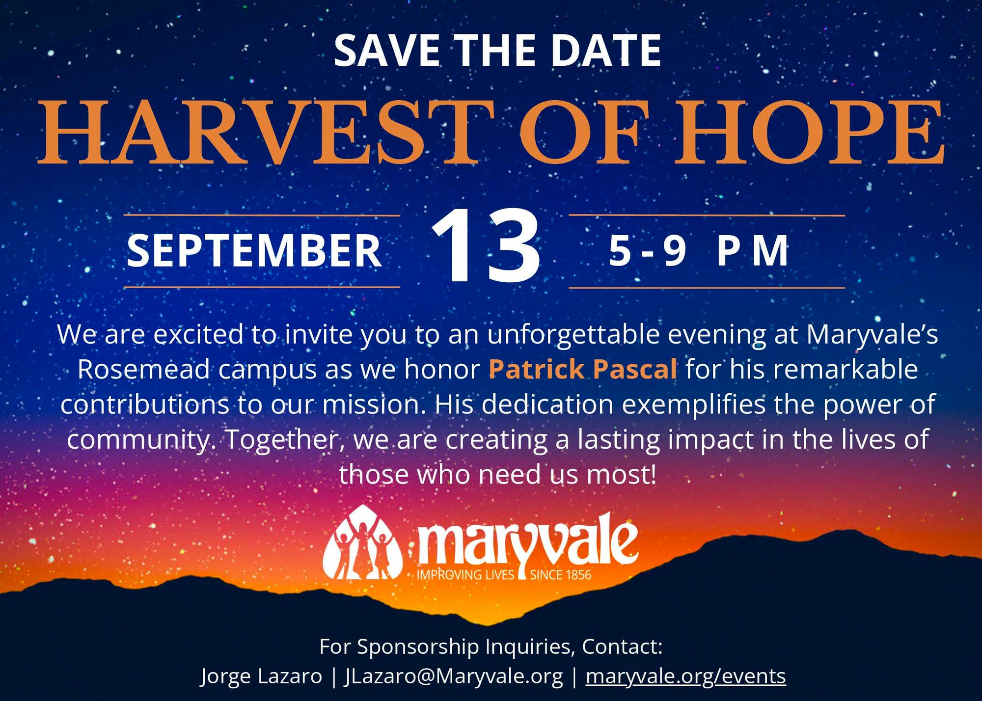 2025 Harvest of Hope, Save-the-Date