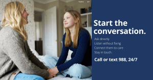 Parent and teen talking together, representing open conversation about mental health.